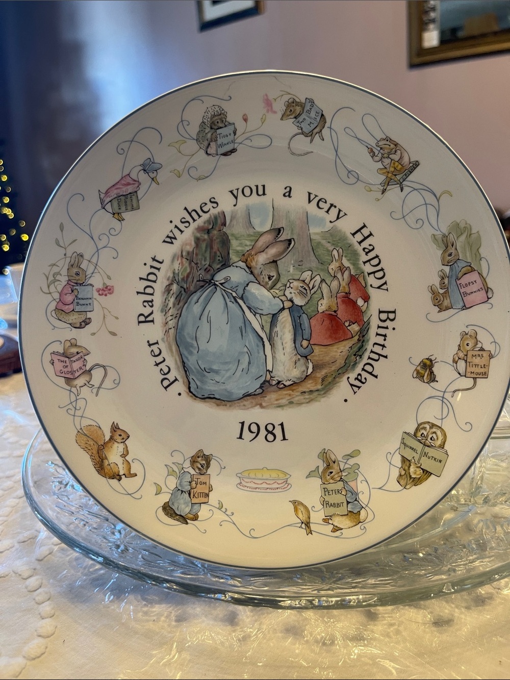 Vintage Peter Rabbit 1981 Decorative Birthday Plate - White and Pastel